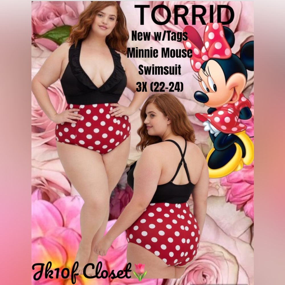 LOWEST🌺 NWT TORRID 3X ICONIC MINNIE 🐭 DOTS SWIMSUIT
